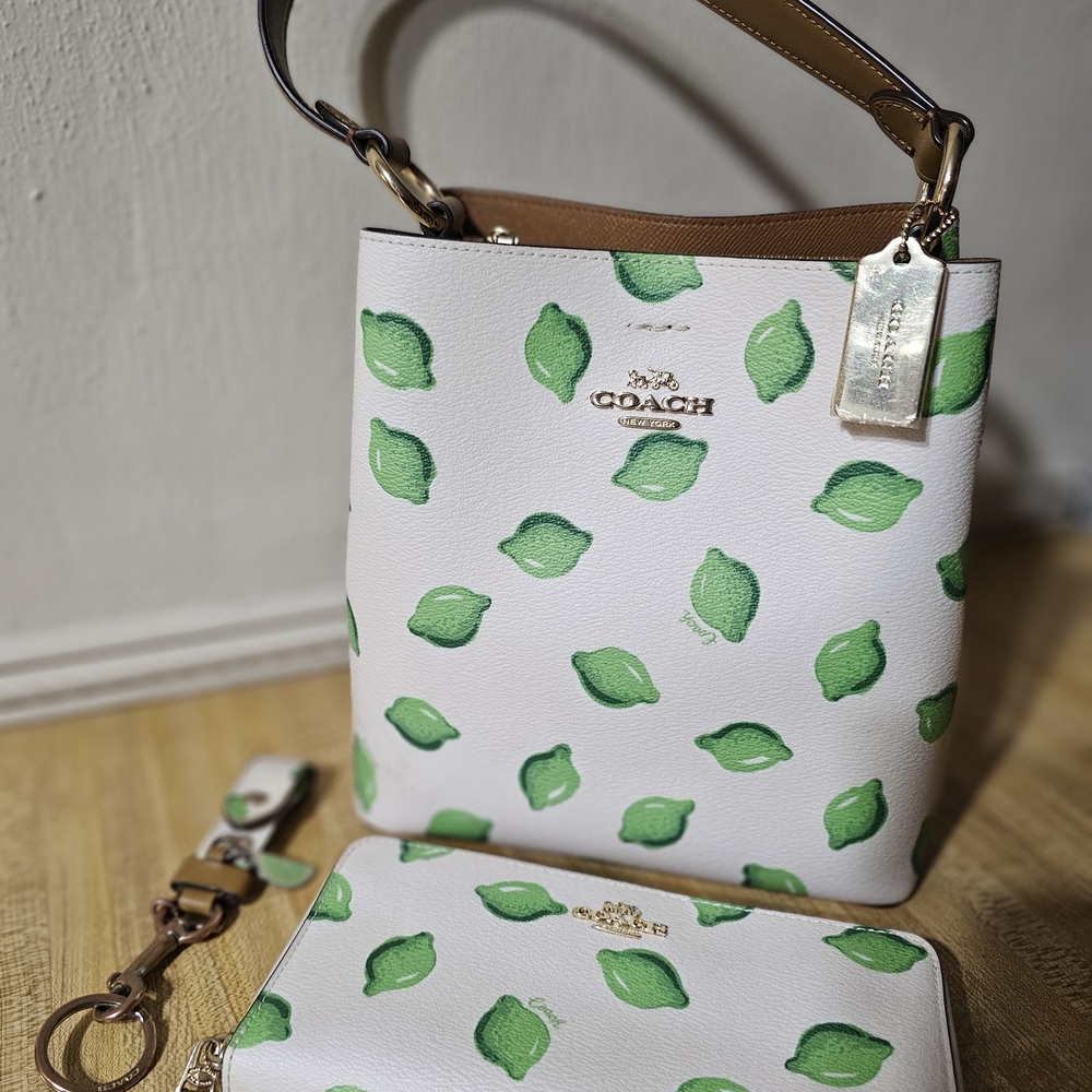 Coach White and Green Lemon Print Women's Bag